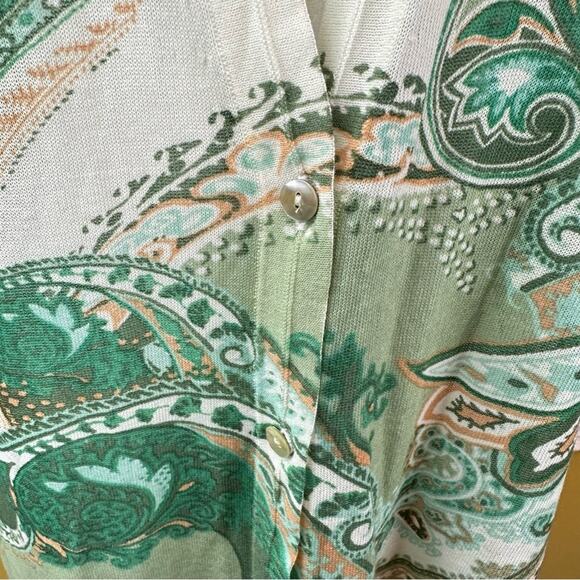 Chico's Green Blue Paisley Long Sleeve Cardigan Sweater Size 1 Medium - Picture 5 of 9